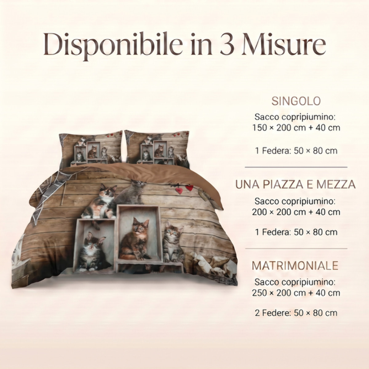 Parure Copripiumino in 100% Cotone con Federe Coordinate, Morbida e Traspirante, Certificata OEKO-TEX, Fantasie Moderne per Camera da Letto