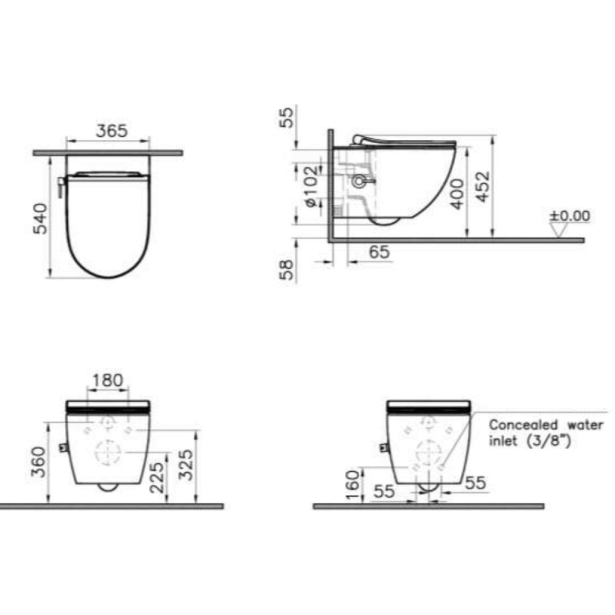 Pack Bâti-support Roca Active + WC sans bride avec fonction bidet et fixations invisibles + plaque chrome mat + Set d'habillage