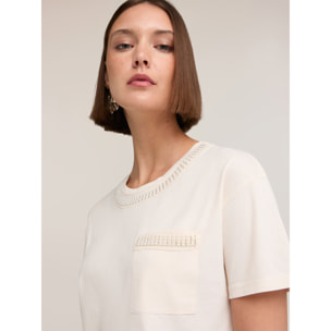 Motivi - Camiseta con bordado de perlas - Rosa