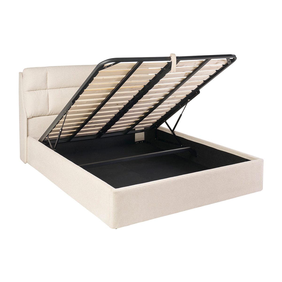 Lit coffre 2 places 160x200 cm en tissu texturé beige HONO