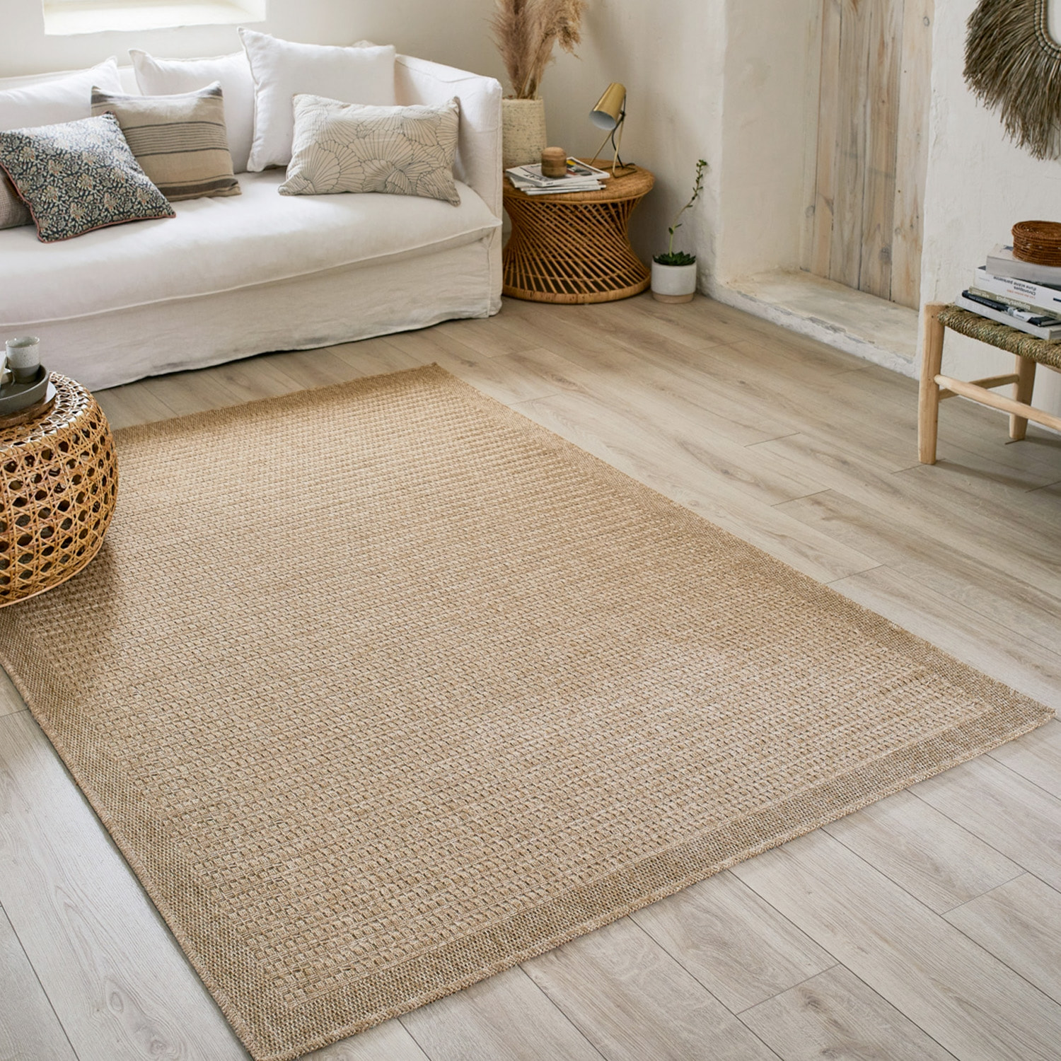 Tapis intérieur/extérieur effet toile de jute beige FINCH