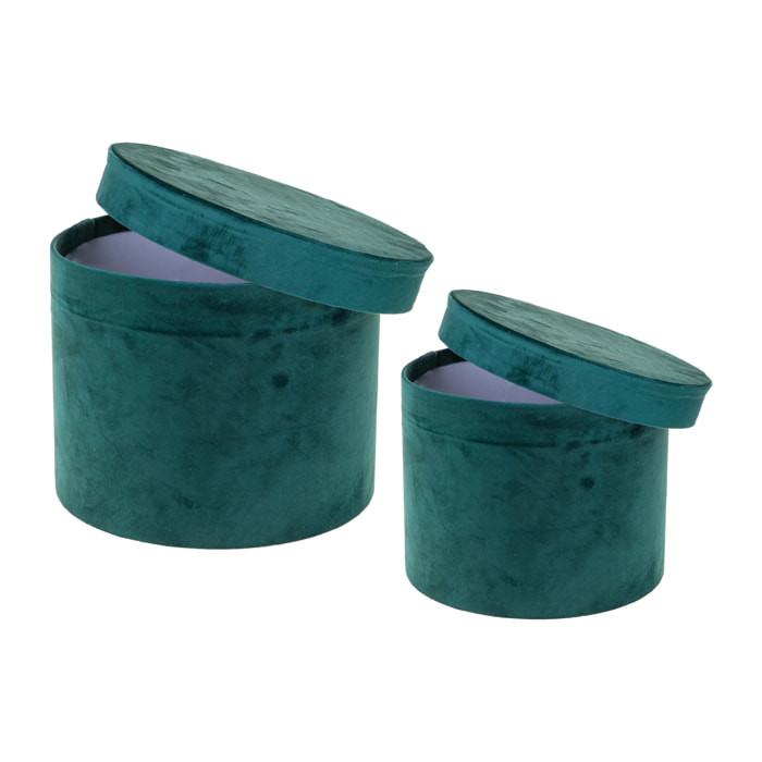 Set di 2 Cappelliere Velluto 26X20/23X18 Cm - Pezzi 1 - 26X20X26cm - Colore: Verde - Bianchi Dino - Decorazioni Varie