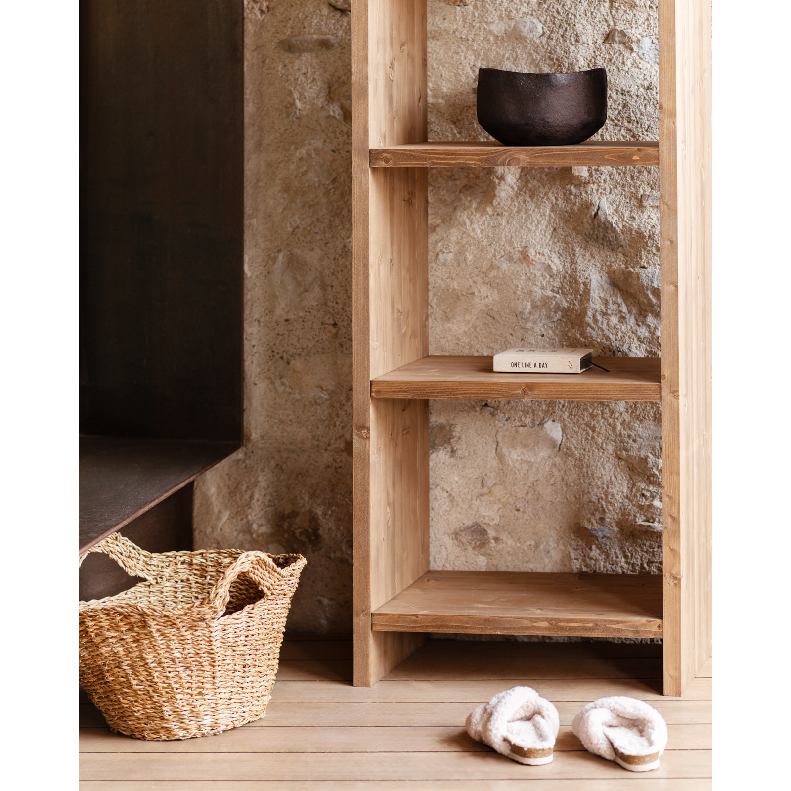 Étagère en bois massif ton chêne foncé de 180x60cm Hauteur: 180 Longueur: 60 Largeur: 35