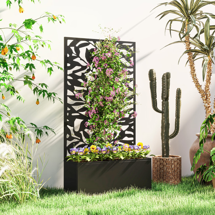 Jardinera Exterior Grande de Metal Jardinera con Pantalla de Privacidad de Hojas Sólidas Decorativas Jardinera de Pared o Independiente para Patio Terraza 61x23x113 cm Negro