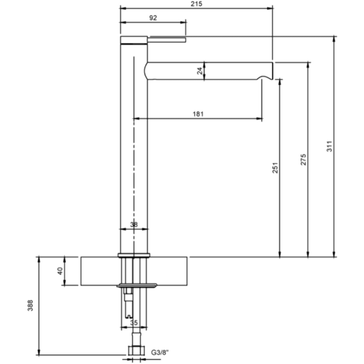 Mitigeur lavabo surélevé Loop & Friends sans tirette Noir mat
