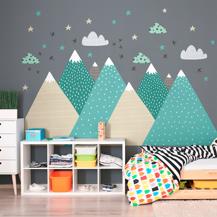 Stickers muraux enfants - Décoration chambre bébé - Autocollant Sticker mural géant enfant montagnes scandinaves SOPKA