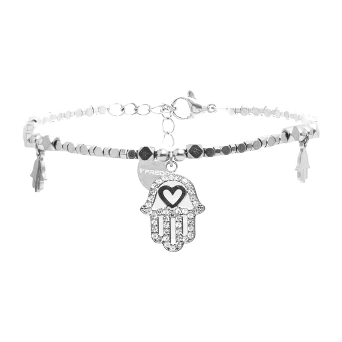 Bracciale in acciaio argentato con pendenti e strass