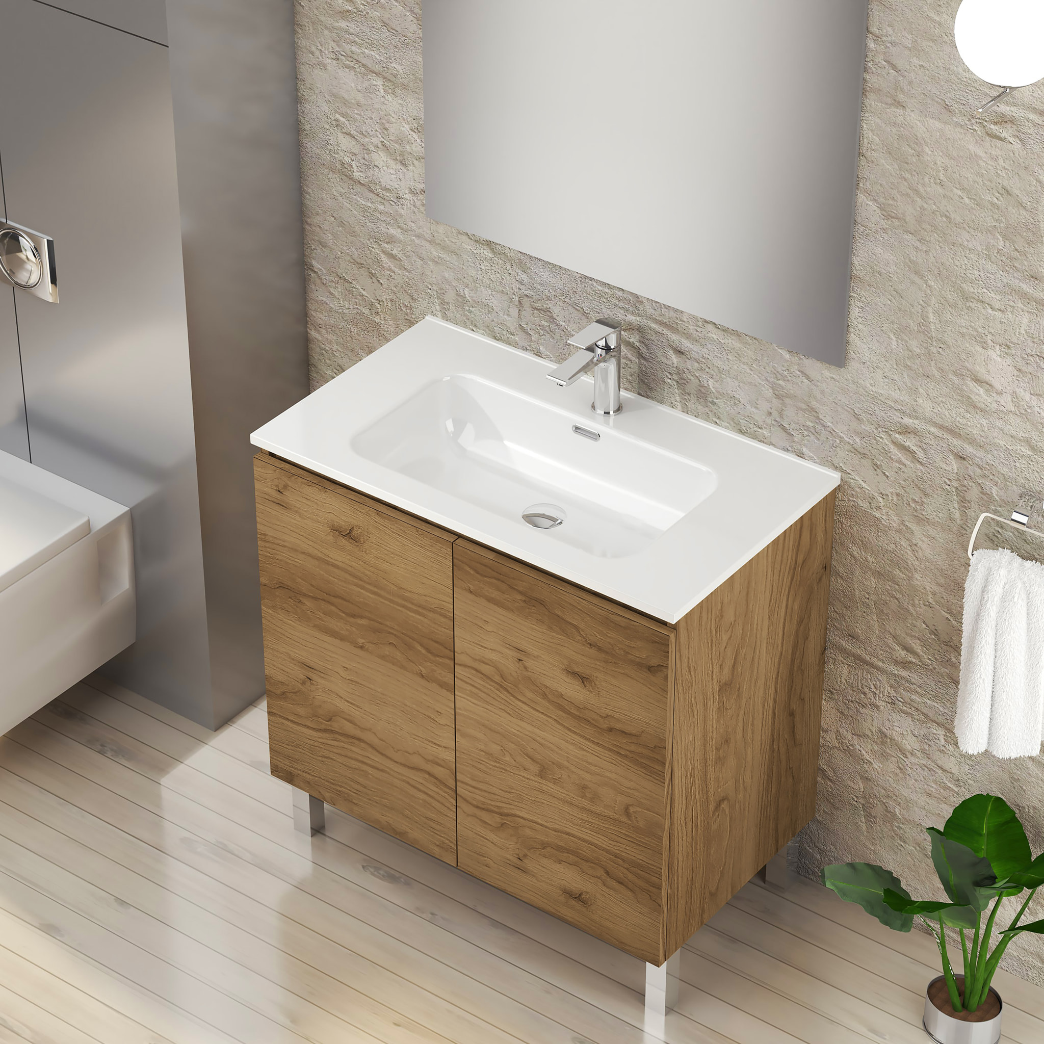 Ensemble de Salle de Bain Lust | 80 cm Teka | Deux Portes | Lavabo Encastré | N'inclut pas le Miroir | Meuble Assemblé | Alday