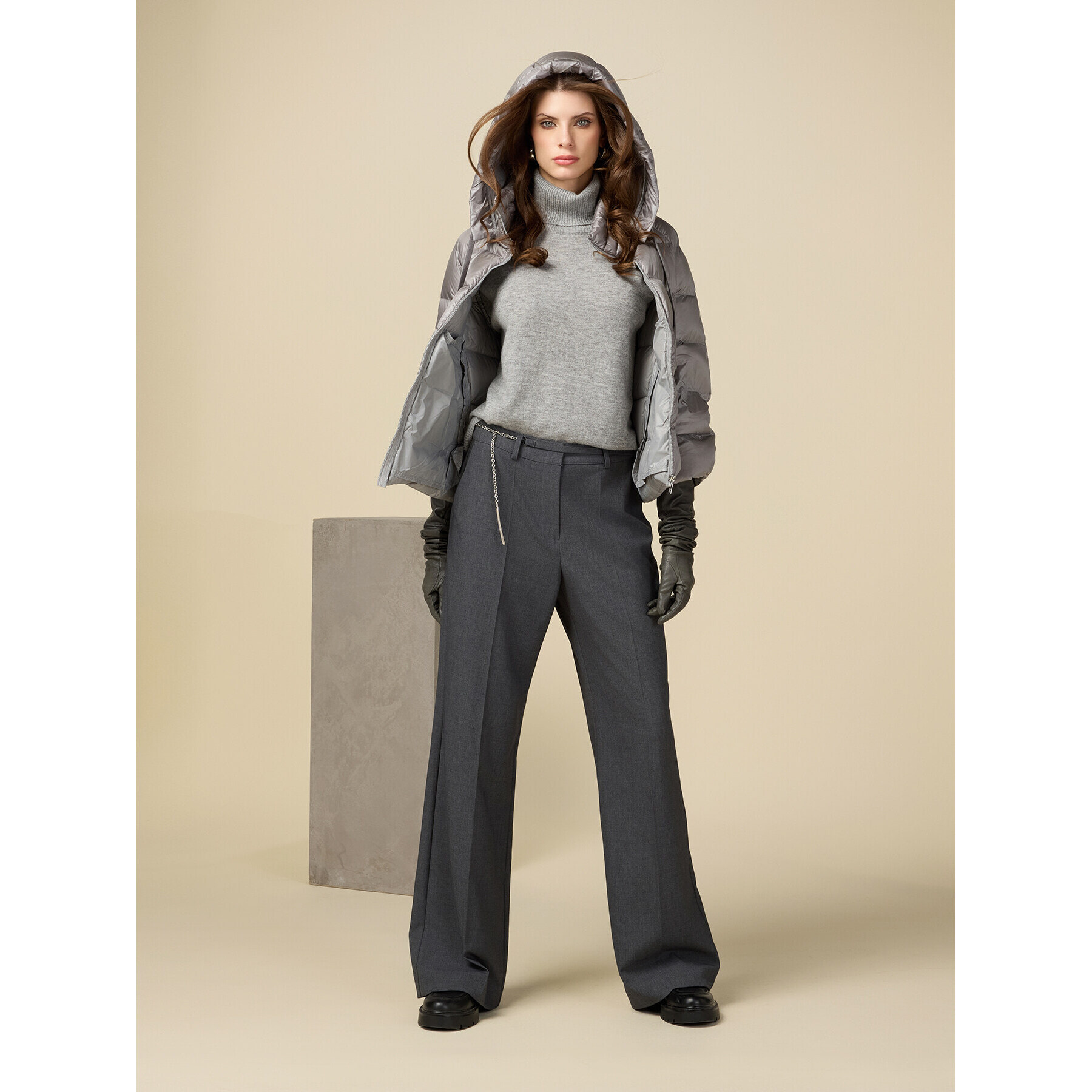 Oltre - Pantaloni wide leg con dettaglio cintura - Grigio