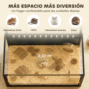 Jaula para Hámster Grande, 105x51x53 cm, Casa para Roedores Pequeños con Tapa Ventilada Abatible, Marco de Acero, Paneles Transparentes de Acrílico, para Ratas y Jerbos, Negro