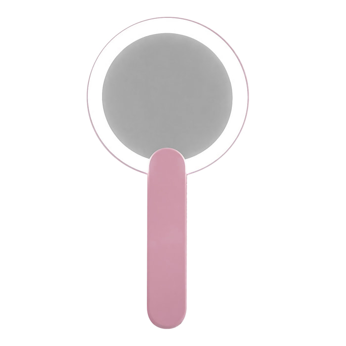 Specchio per trucco pieghevole portatile con luce LED. 12x3x11cm. Colore: rosa chiaro