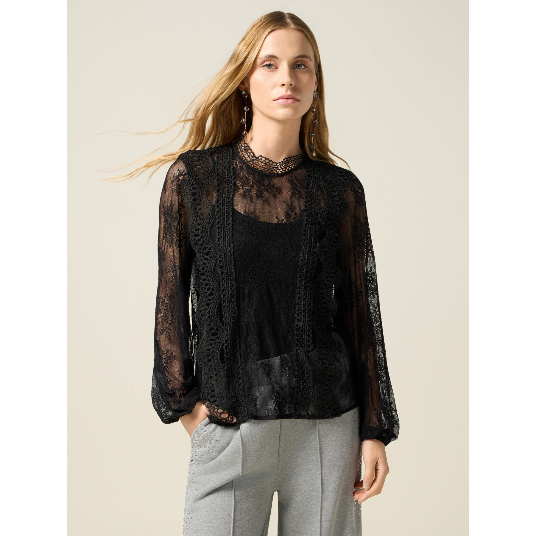 Oltre - Blusa in pizzo - Nero