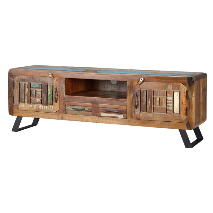 Meuble TV en bois recyclé 160 cm style vintage industriel