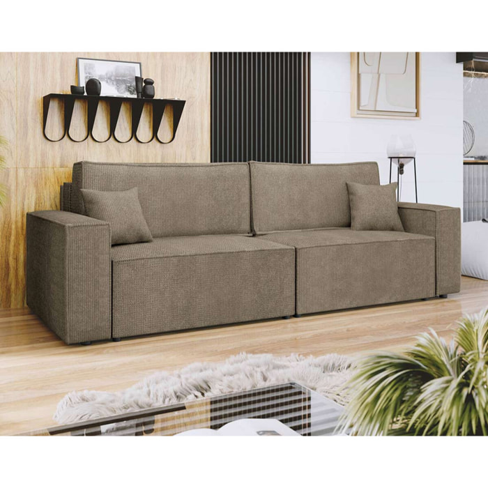 Cezanne - Canapé droit 3 places convertible avec coffre en tissu texturé - Marron