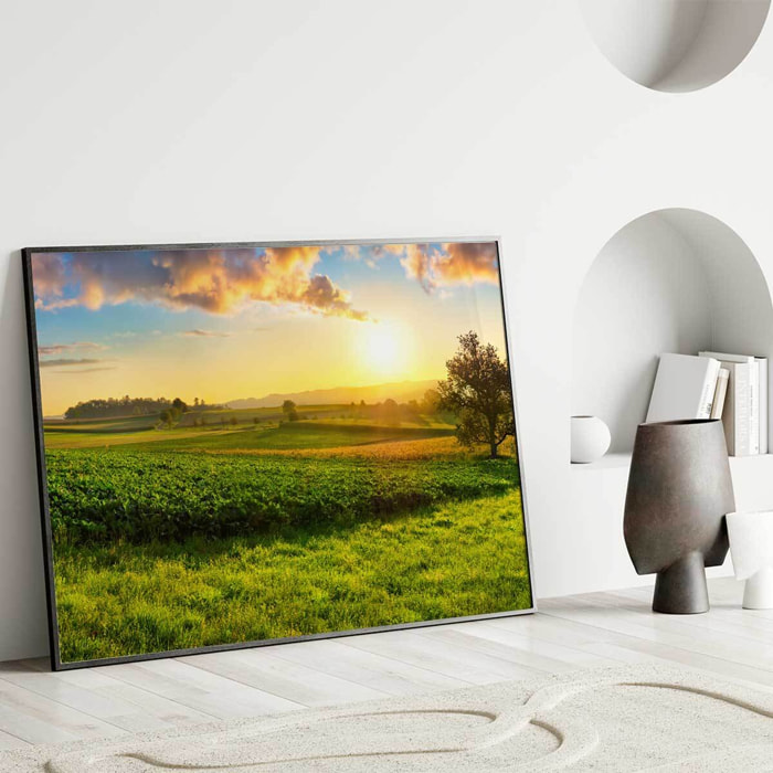Affiche encadrée campagne au lever du soleil Affiche + cadre en métal - Noir