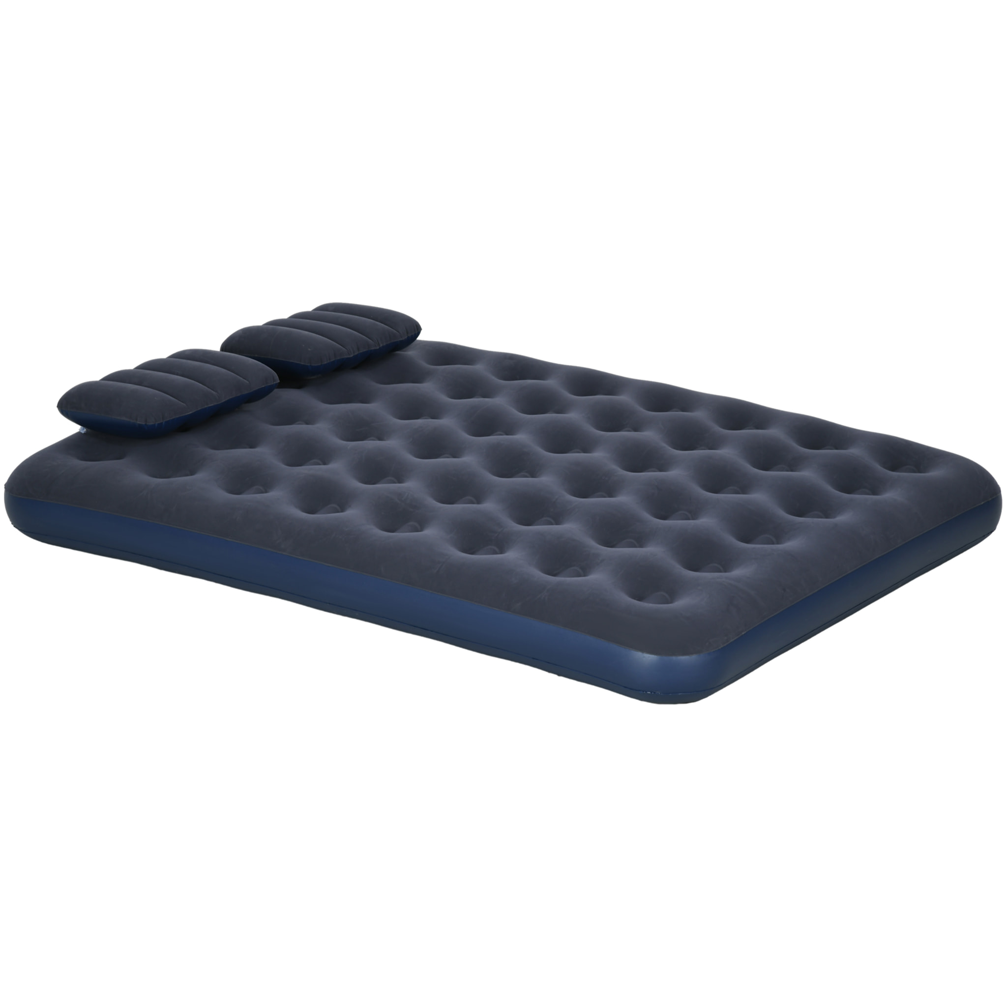 Colchón Hinchable Doble 191x137x22 cm con Inflador Manual Colchón Inflable Plegable con 2 Almohadas Integradas Superficie Flocado para Huéspedes Hogar Viajes Camping