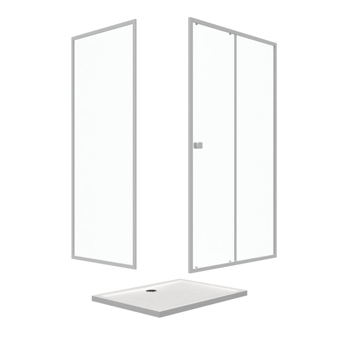 Pack porte de douche Coulissante blanc extensible 120X185 + paroi de retour 90cm + receveur - WHITY