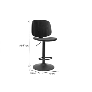 Tabouret de bar ajustable noir et noyer BECK