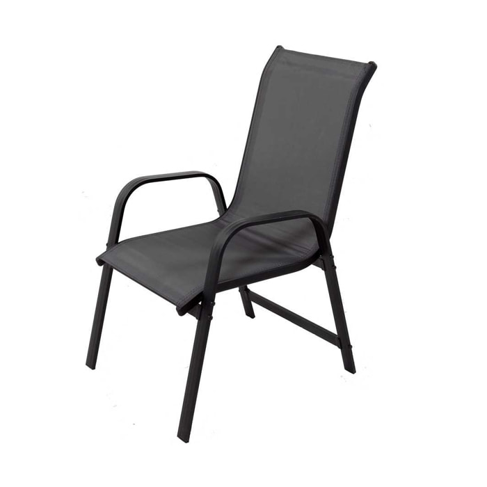 Fauteuil jardin Alu/Textilène "Porto" - Phoenix - Gris foncé - Lot de 2