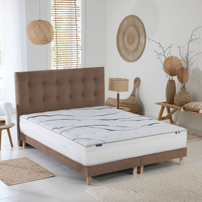 Ensemble matelas mémoire de forme ALTEA avec sommier, chenille bouclettes moka
