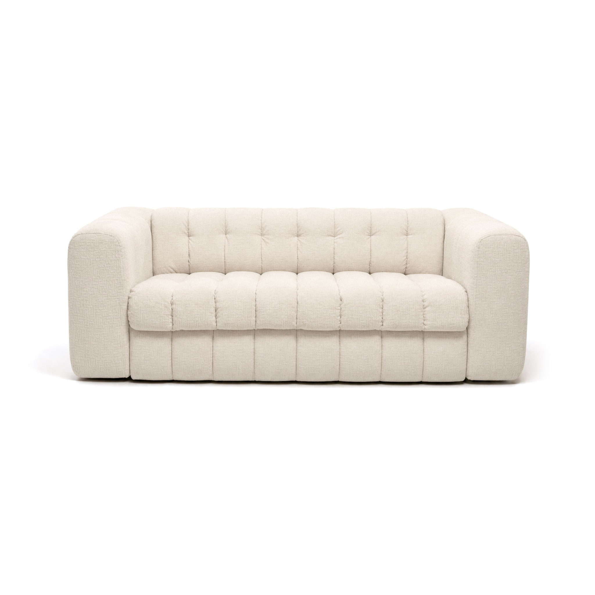Violette - Canapé 3 places convertible express couchage quotidien 140 cm matelas 14 cm en velours gaufré - Beige