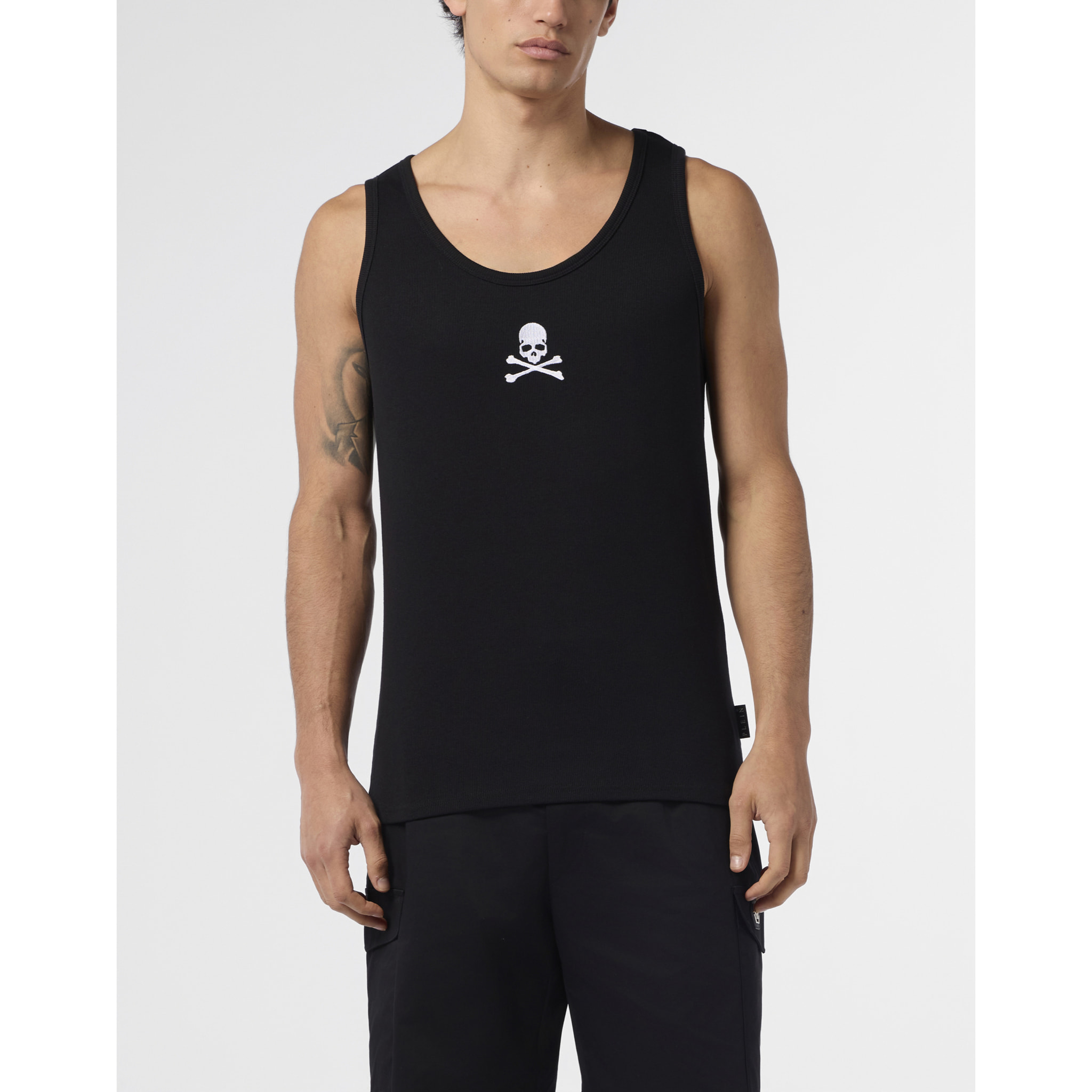 PHILIPP PLEIN Cotton Tank Top Skull & Bones