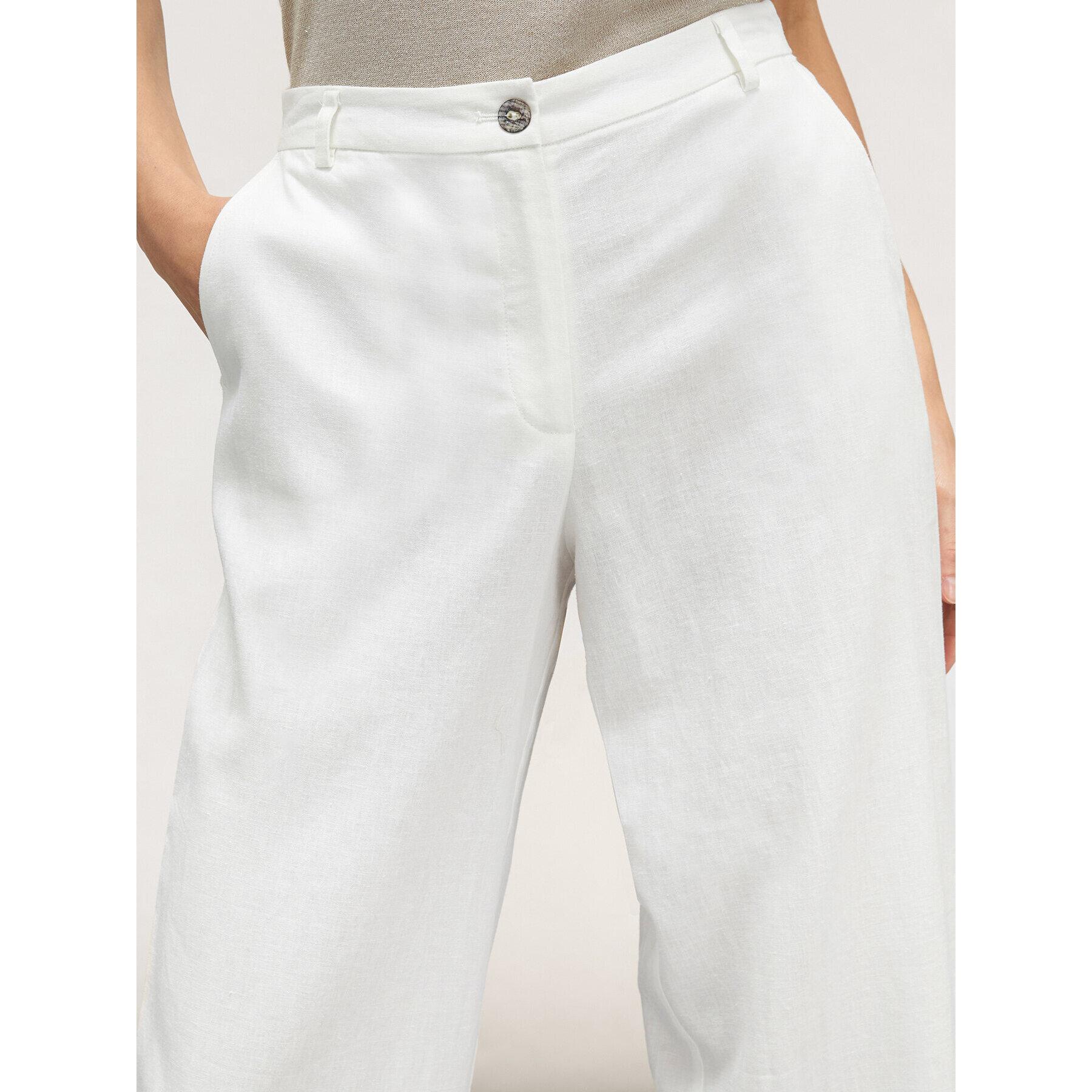 Motivi - Pantalón modelo palazzo en mezcla de lino - Blanco