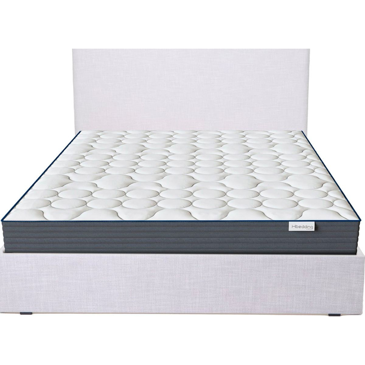 Lit Enzo 140x190 en tissu gris clair + Matelas à mémoire de forme Memo HR 22cm