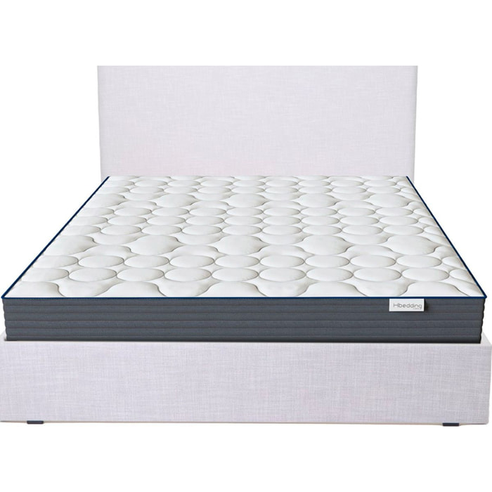 Lit Enzo 140x190 en tissu gris clair + Matelas à mémoire de forme Memo HR 22cm