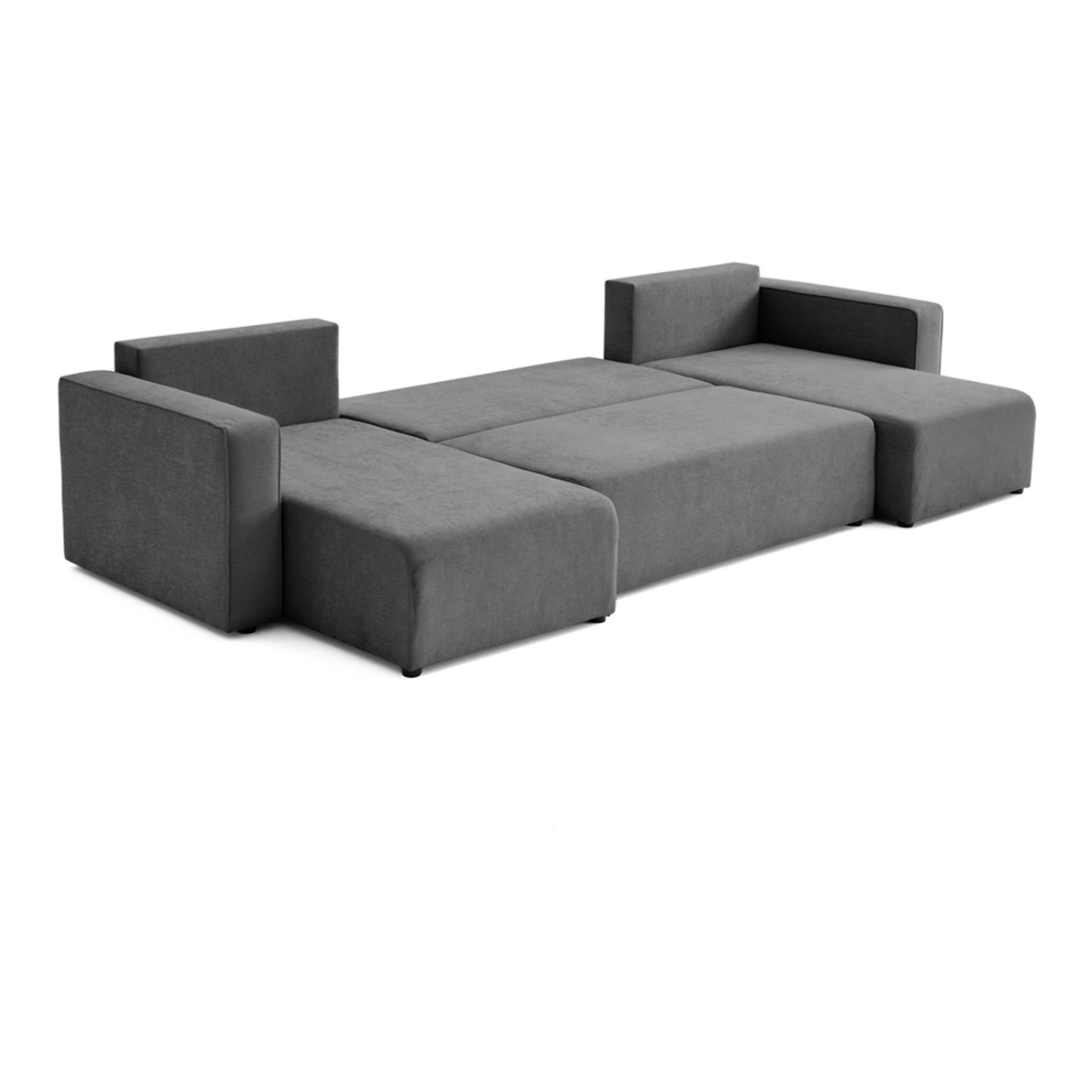 Topaze - canapé panoramique - 7 places - convertible avec coffre - en tissu - Gris foncé