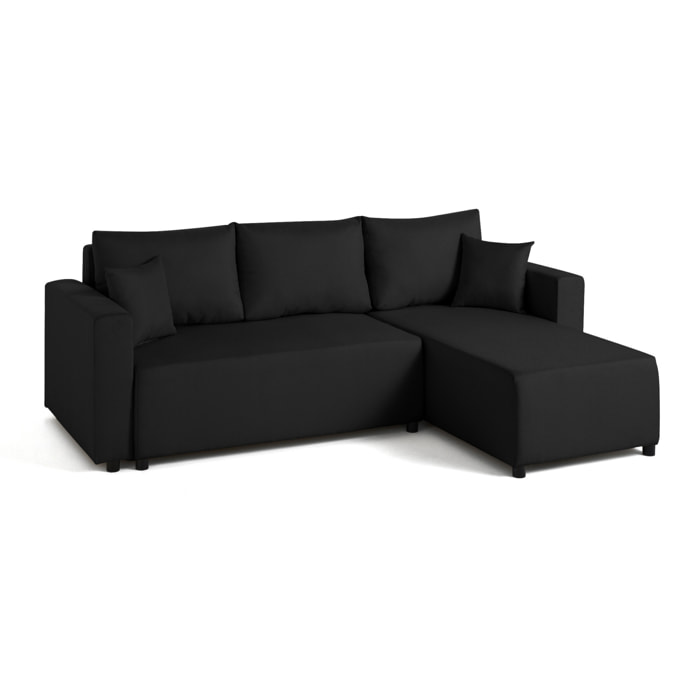 Regala - canapé d'angle réversible - 4 places - convertible avec coffre - en tissu - Noir
