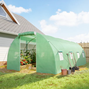 Invernadero de Exterior 6x3x2 m, Invernadero de Túnel con Puerta Enrollable, 8 Ventanas de Malla, Cubierta PE 140g/m² y Marco de Acero Galvanizado, Anti-UV, Impermeable, para Cultivos, Verde