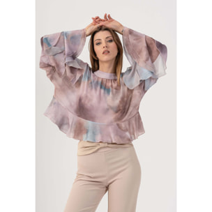 Kocca - Blusa velata con volant Donna, Fantasia, Girocollo