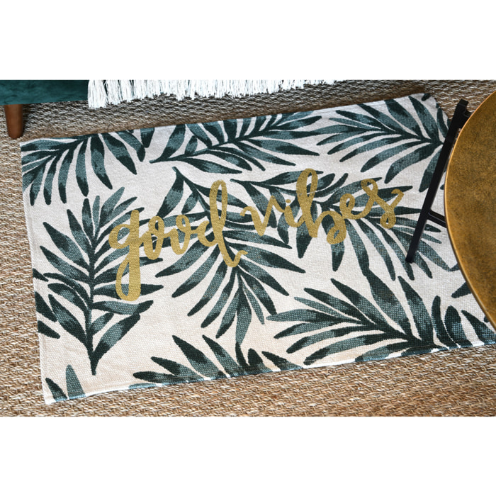 Tapis déco esprit feuillage - Ecru