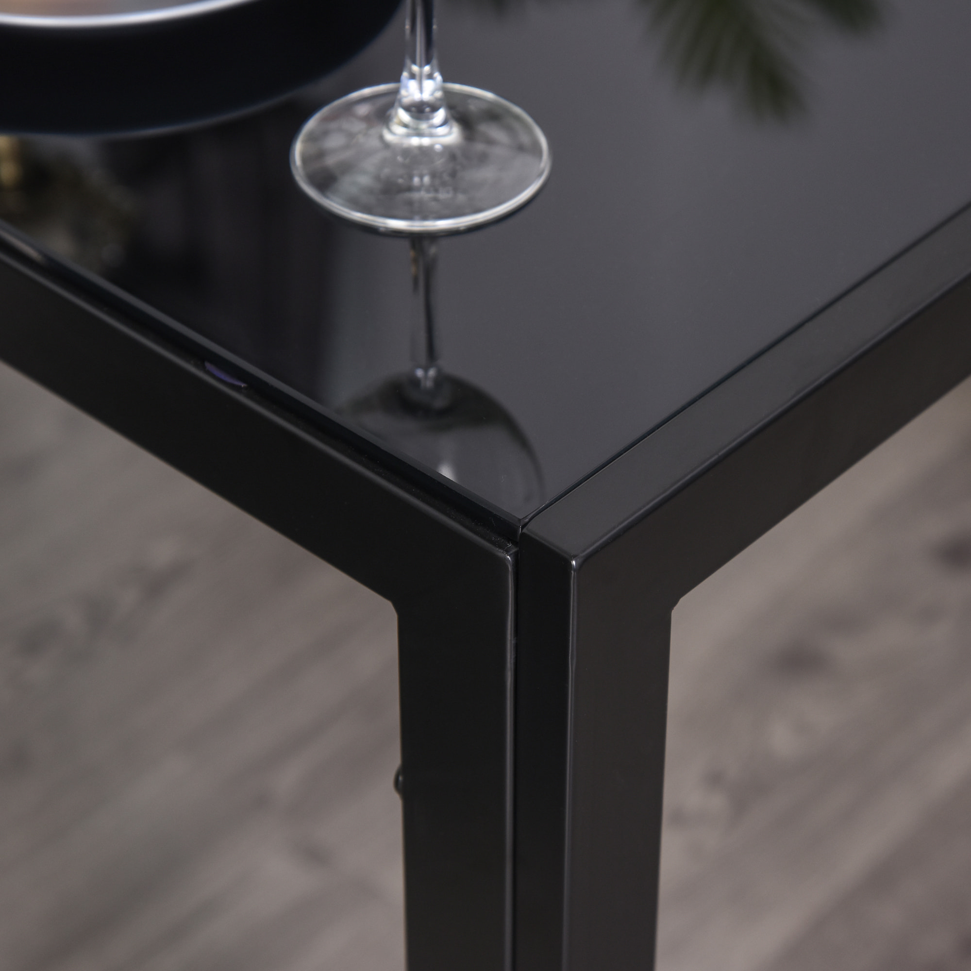 Ensemble table à manger carré et 2 chaises grand confort métal noir plateau verre trempé 8 mm