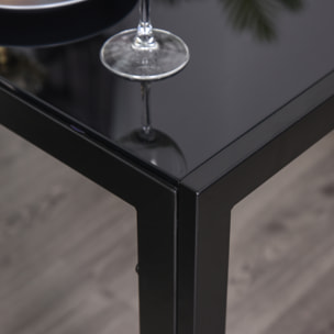 Ensemble table à manger carré et 2 chaises grand confort métal noir plateau verre trempé 8 mm