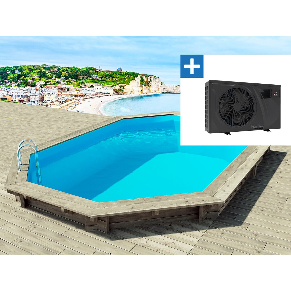 Piscine bois " Brazilia 120 "  5.86 x 3.86 x 1.20 m + Pompe à chaleur - Puissance 6.1 kW