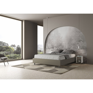 Cama sin somier acolchada 160x210 cuero sintético capuchino Azelia