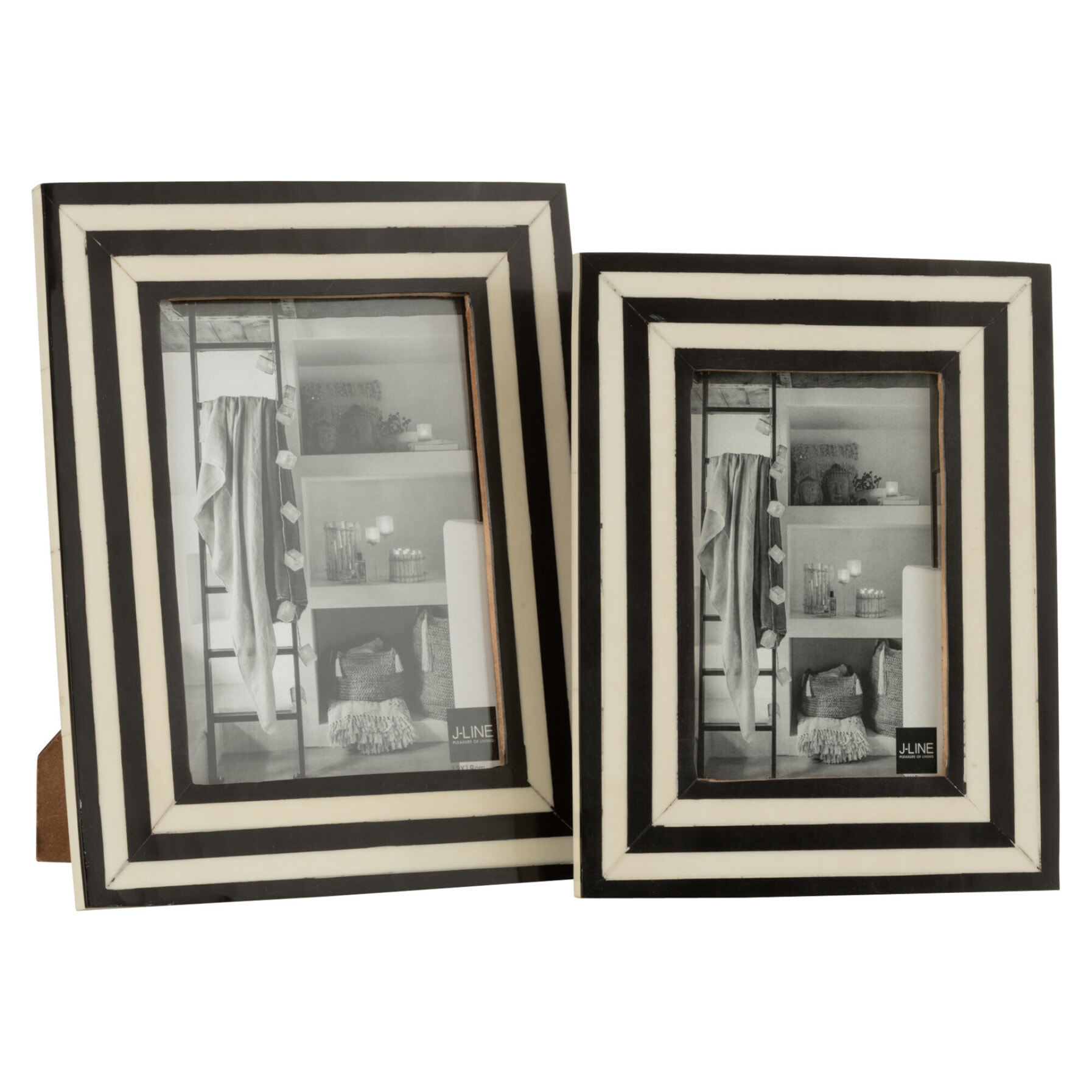 Cadre photo J-Line - Cadre photo Rectangle Lignes Plates - plastique - noir/blanc - grand