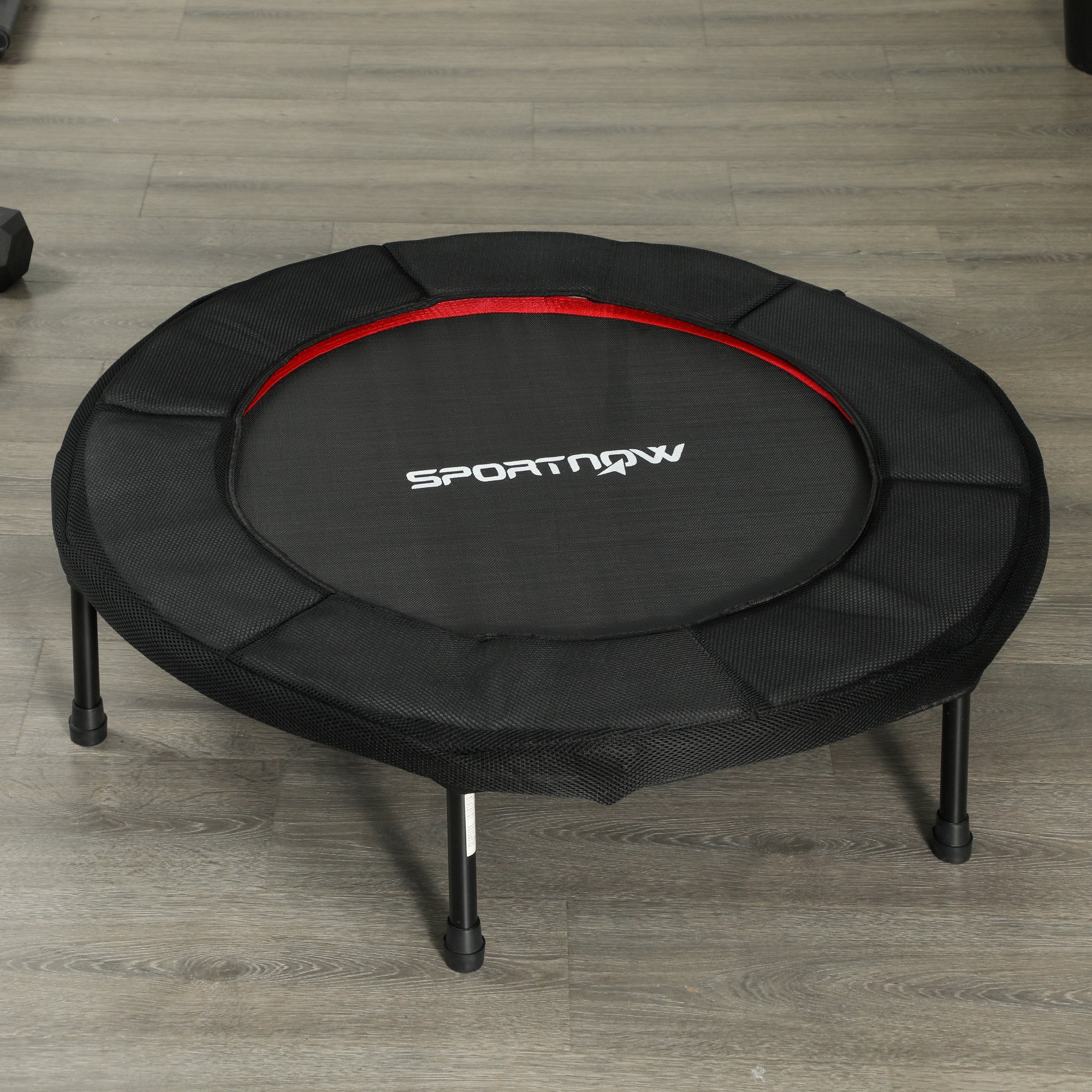 Trampolín de Fitness Plegable Ø102 cm Cama Elástica con Marco de Acero Antideslizantes Carga 100 kg para Entrenamiento Piernas Cuerpo en Hogar Oficina Gimnasio Rojo