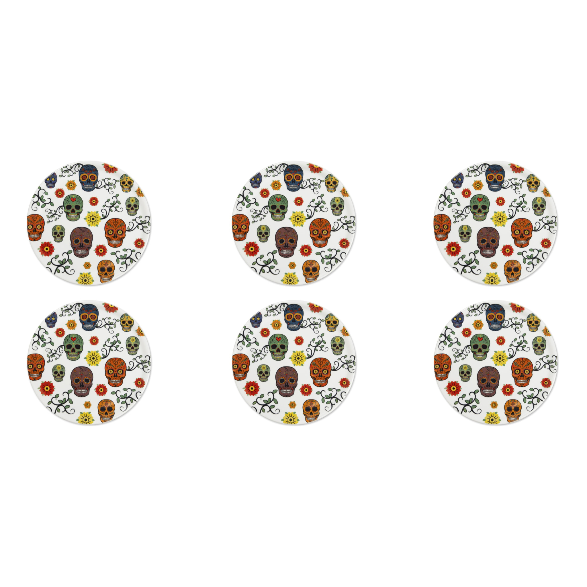 Set de 6 Assiettes à Pizza Excelsa – Calavera, Porcelaine Multicolore