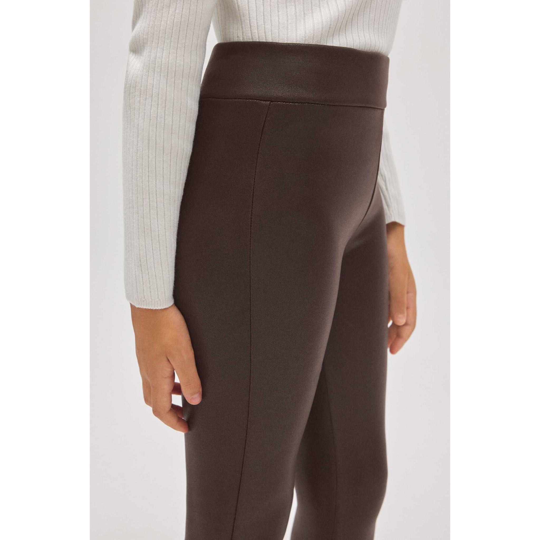 Leggings termici effetto pelle color cioccolato per bambine