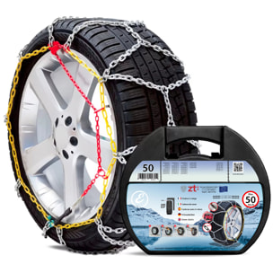 Catene Da Neve In Metallo 9 mm Omologate TUV e GS Onorm Montaggio Rapido Per Auto Macchina Furgone SUV Con Tensionatore Autobloccante (Misura 50)