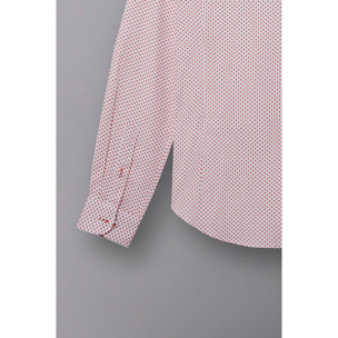 Camicia Uomo 1 Bottone Francese Slim Popeline Fantasia Bianco Arancione Scuro