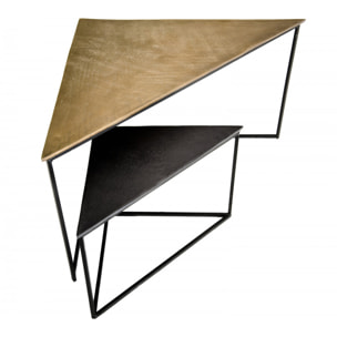 JONAS - Set de 2 tables gigognes triangles aluminium doré et noir - pieds métal noirs