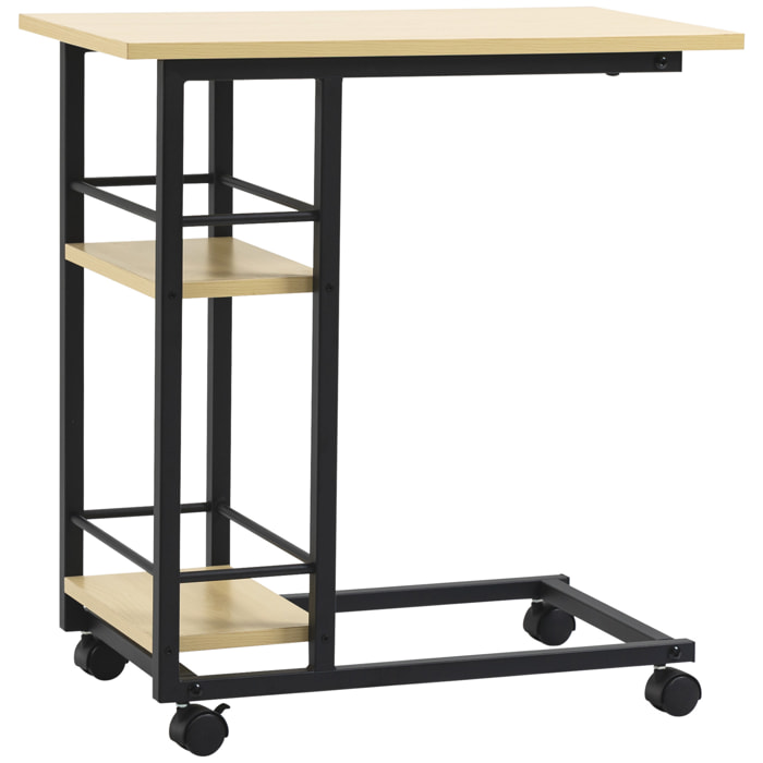 Mesa Auxiliar con Ruedas Forma de C con 2 Estantes para Sofá Cama 60x34,5x64,5cm