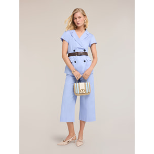 Motivi - Pantaloni cropped in tela misto cotone - Azzurro