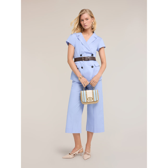 Motivi - Pantaloni cropped in tela misto cotone - Azzurro