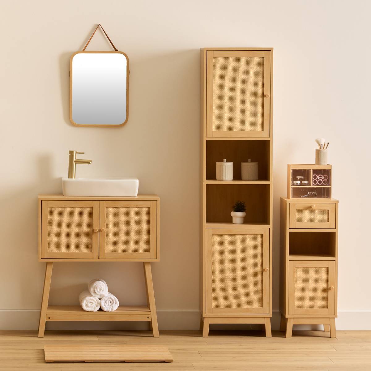 Meuble sous-lavabo Cane marron