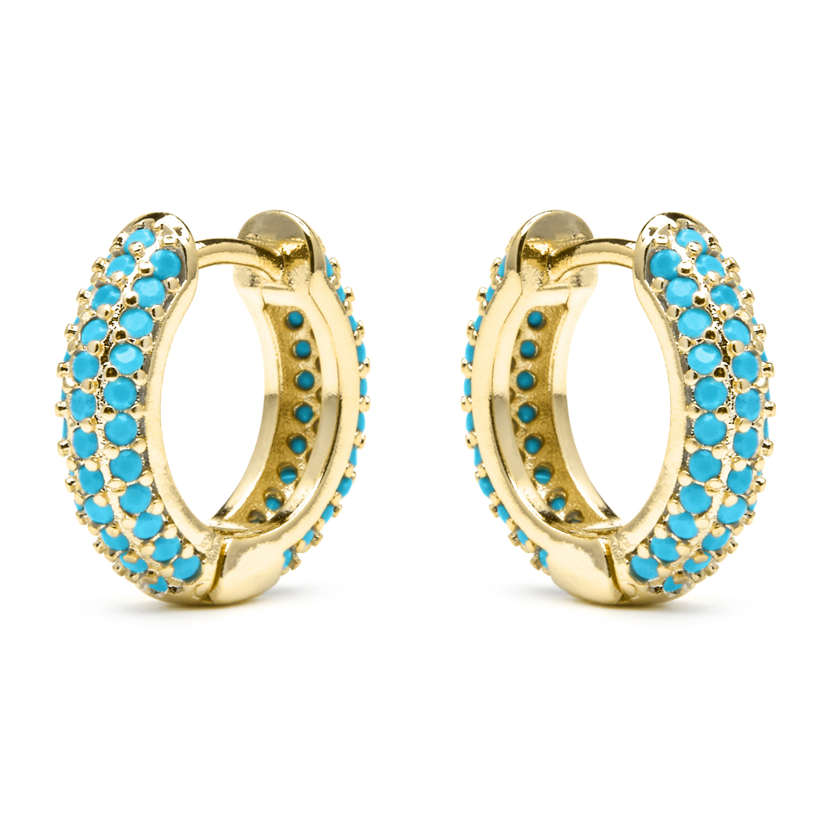 Pendientes de 9mm de diámetro acabado oro amarillo de 18k y Turquesa